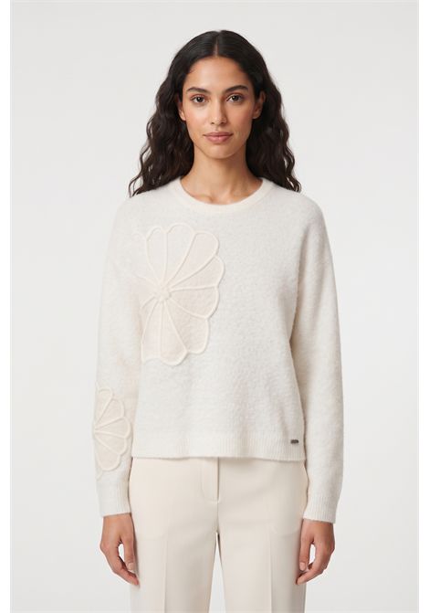 MAGLIA GIROCOLLO AMPIA CON RICAMO FIORE SUL DAVANTI DX VALENTINA RIO | V4329/01003